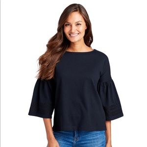 Vineyard vines Bell Sleeve Ric Rac Knit Top-jet black NWT size XS